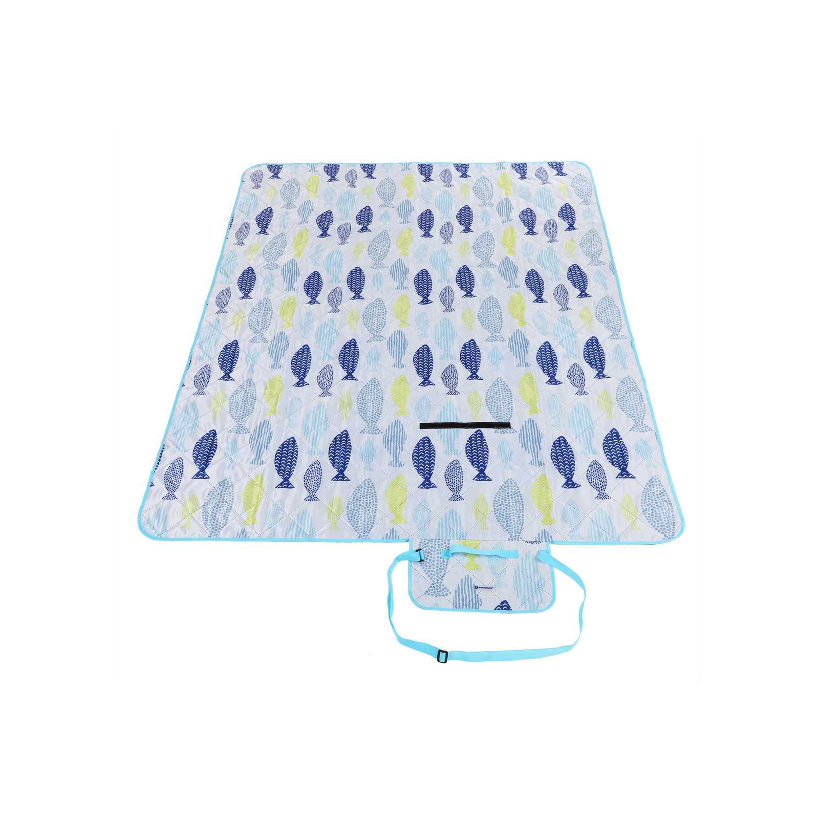 Picnic Blanket – Insulated Fabric – Fish Pattern – Washable and Foldable with Shoulder Strap