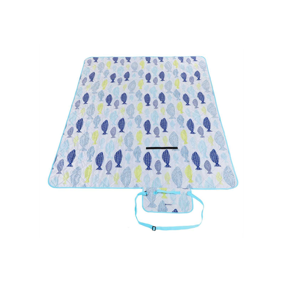 Picnic Blanket – Insulated Fabric – Fish Pattern – Washable and Foldable with Shoulder Strap