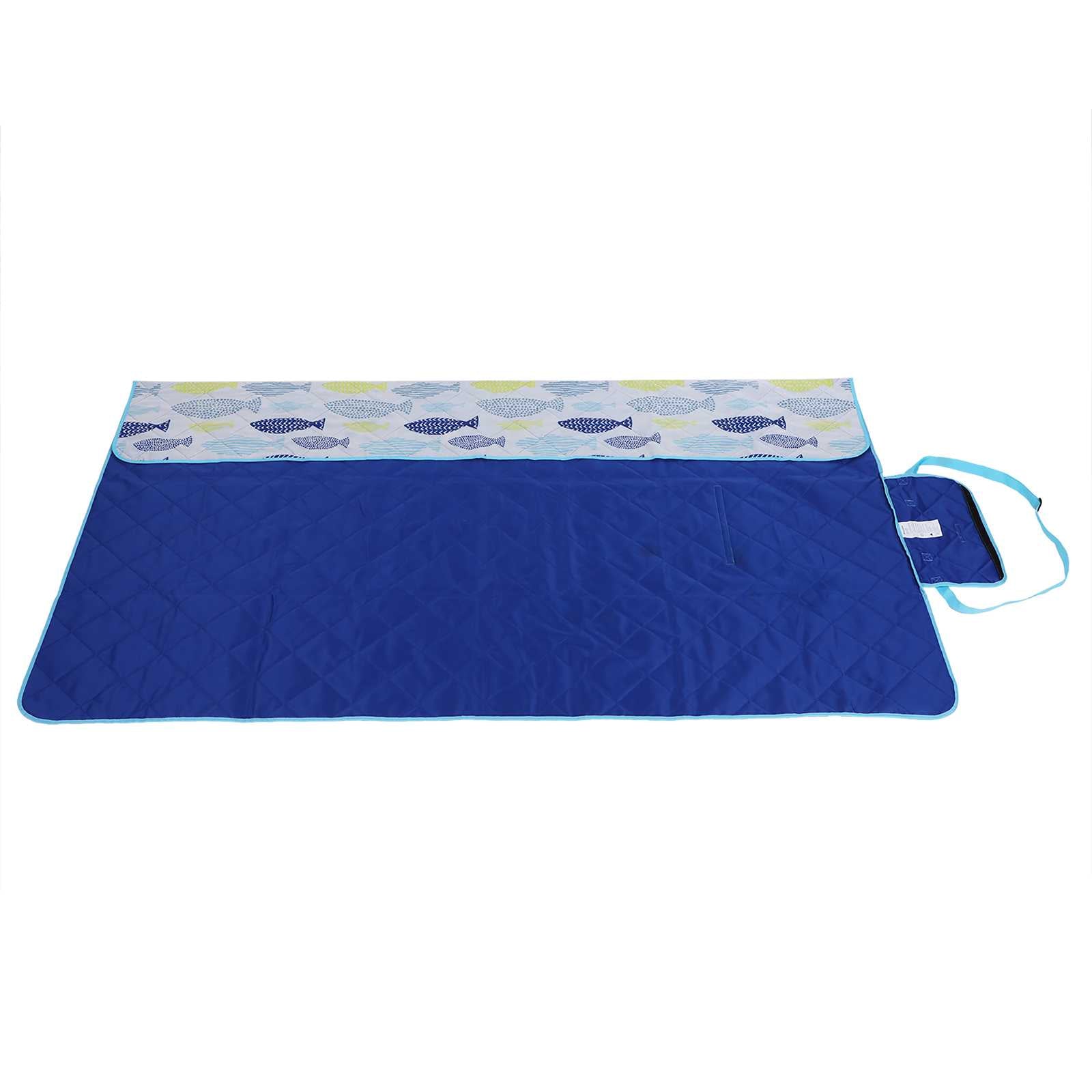 Picnic Blanket – Insulated Fabric – Fish Pattern – Washable and Foldable with Shoulder Strap