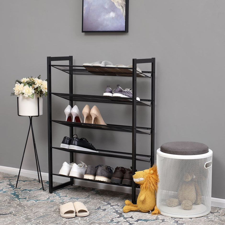 Shoe Rack – Metal Mesh – Cool Grey – 5-Tier Stackable Design for 15 to 20 Pairs