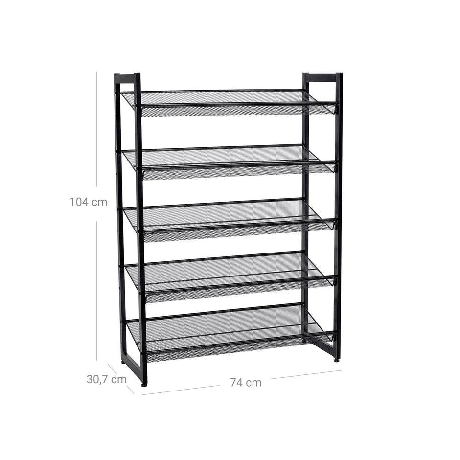 Shoe Rack – Metal Mesh – Cool Grey – 5-Tier Stackable Design for 15 to 20 Pairs