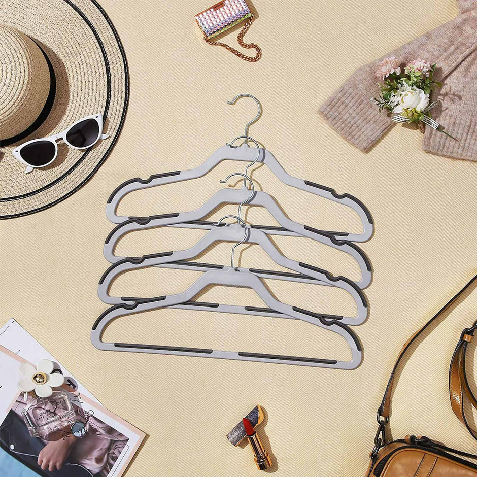 Suit Hangers – Plastic – Grey – Flat-Head Design with 360° Swivel Hook and Non-Slip Protection, Heavy Duty, 20 Pack