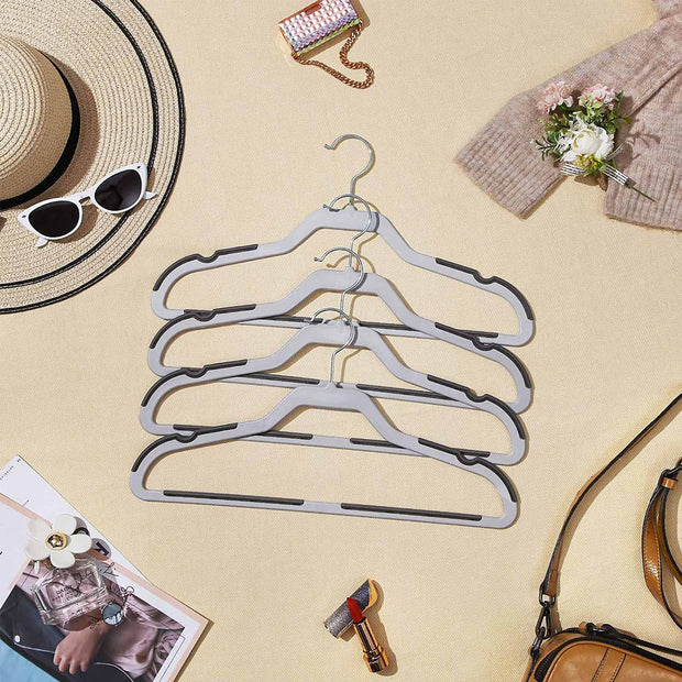 Suit Hangers – Plastic – Grey – Flat-Head Design with 360° Swivel Hook and Non-Slip Protection, Heavy Duty, 20 Pack