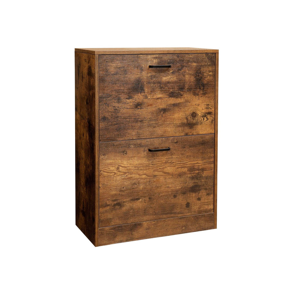 Shoe Cabinet – Engineered Wood – White – 2 Flip Doors for Boot and Heel Storage