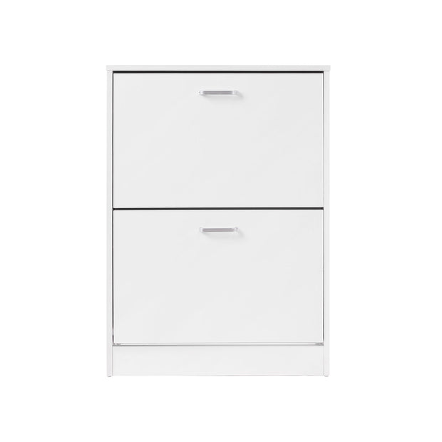 Shoe Cabinet – Engineered Wood – White – 2 Flip Doors for Boot and Heel Storage
