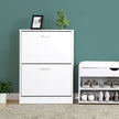 Shoe Cabinet – Engineered Wood – White – 2 Flip Doors for Boot and Heel Storage