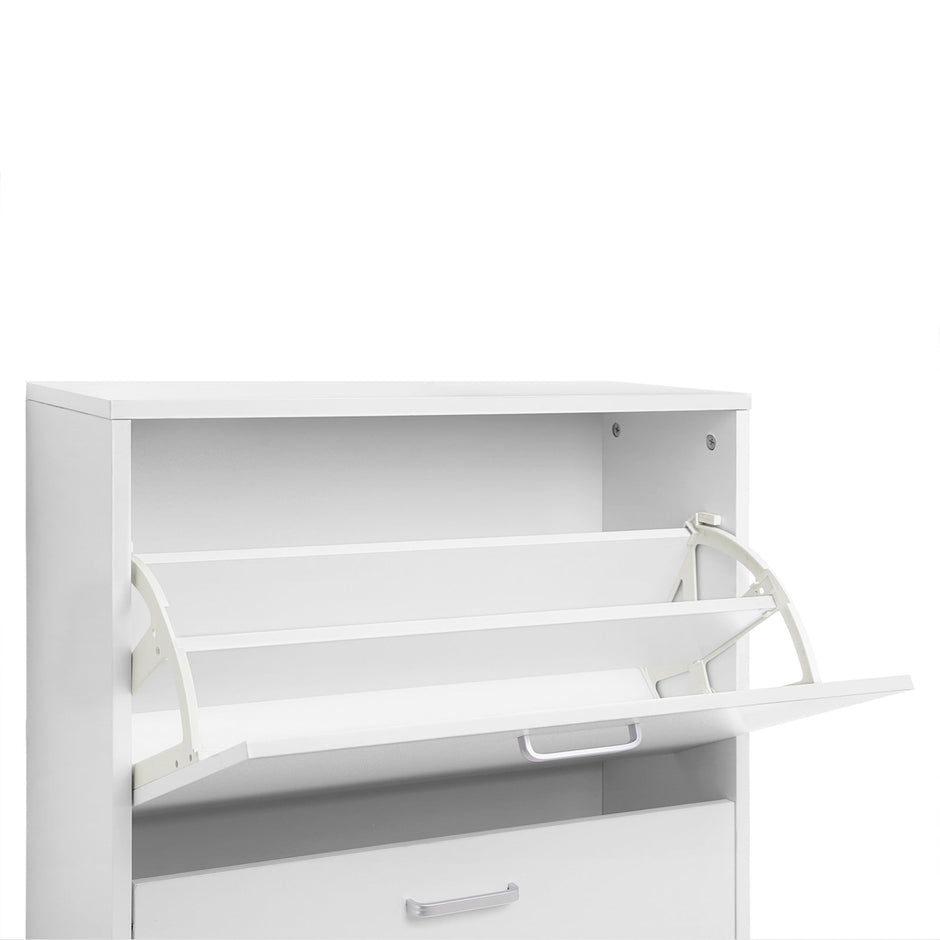 Shoe Cabinet – Engineered Wood – White – 2 Flip Doors for Boot and Heel Storage