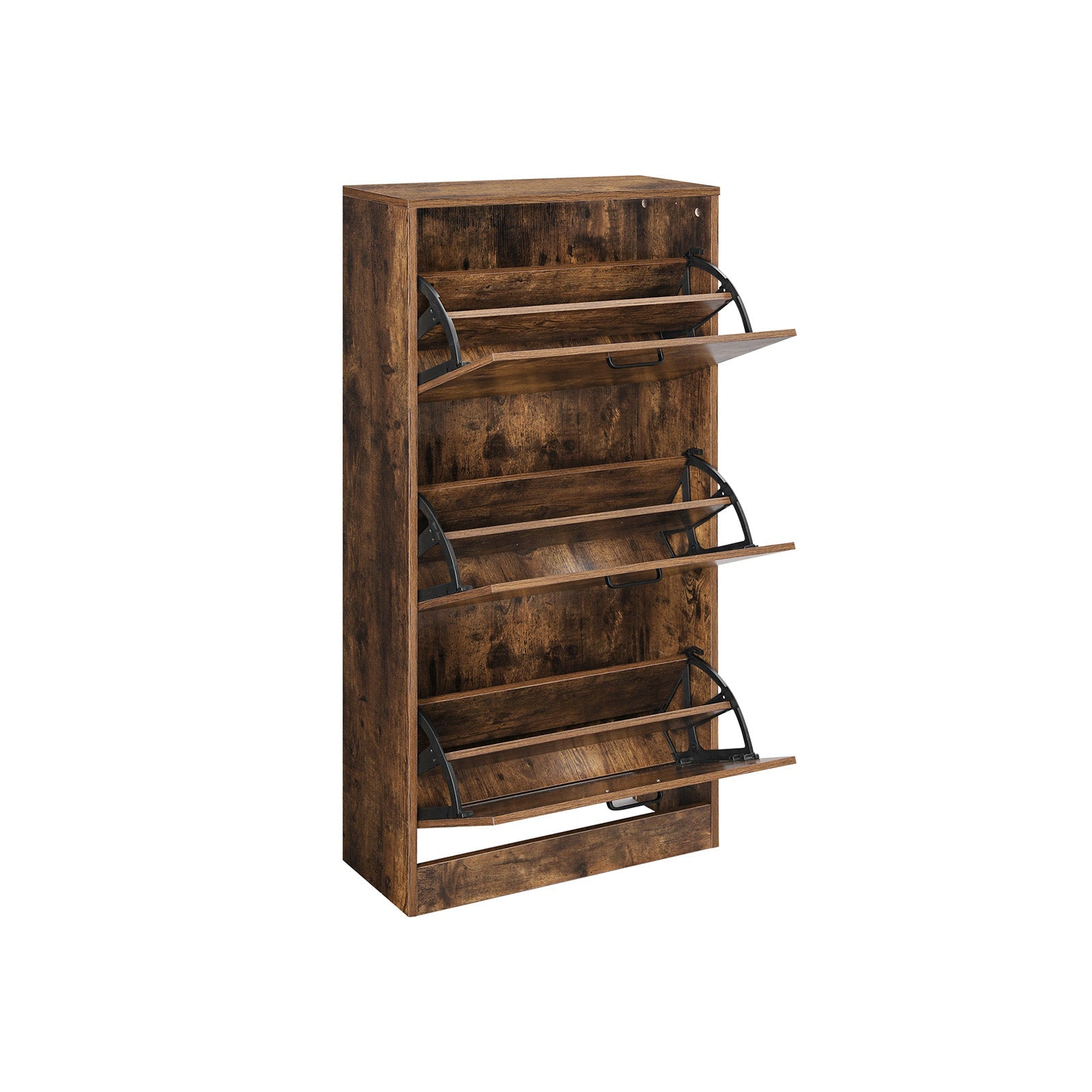 Shoe Cabinet – Wood – Rustic Brown – 3-Tier with Flip Doors