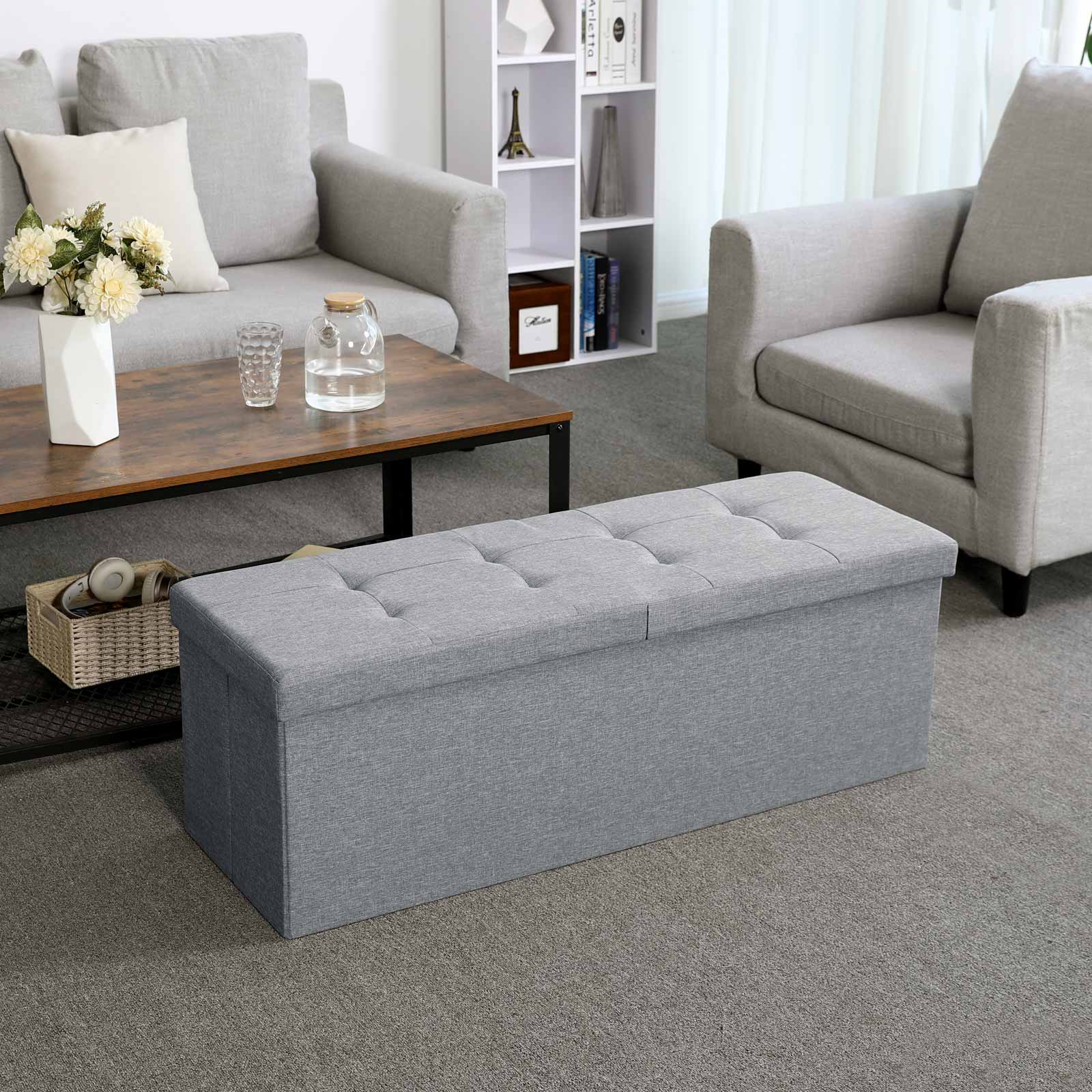 Storage Ottoman – Fabric – Light Grey – 120L Capacity, Flipping Lid