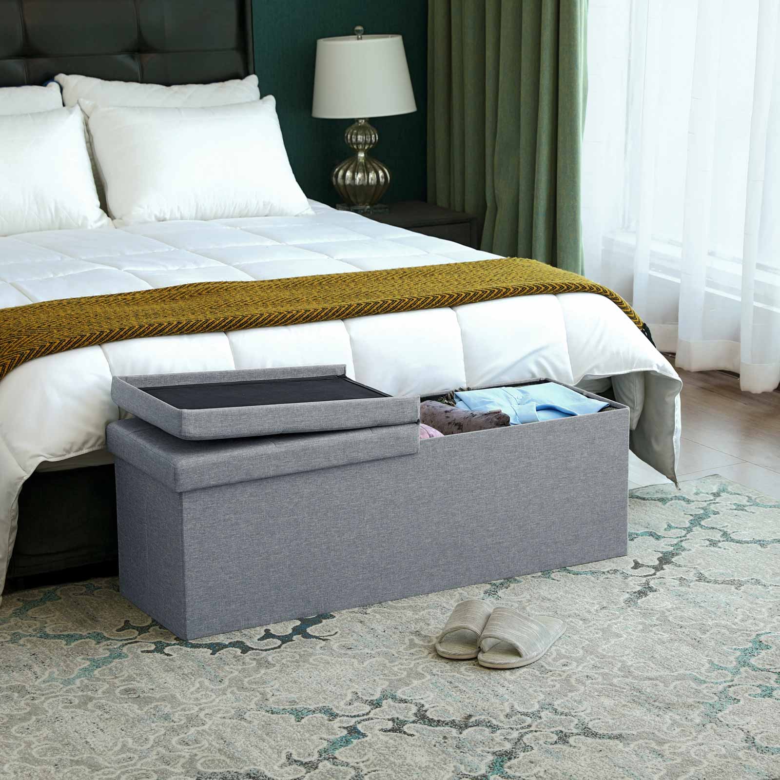 Storage Ottoman – Fabric – Light Grey – 120L Capacity, Flipping Lid