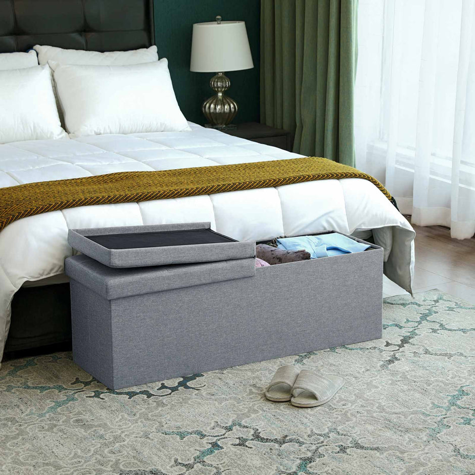 Storage Ottoman – Fabric – Light Grey – 120L Capacity, Flipping Lid