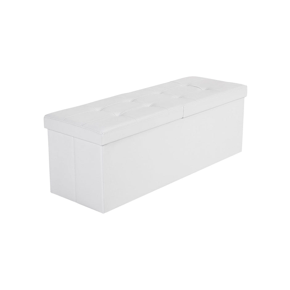 Folding Storage Ottoman Bench – Fabric – White – Foldable with High Load Capacity