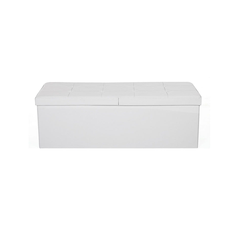 Folding Storage Ottoman Bench – Fabric – White – Foldable with High Load Capacity