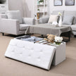Folding Storage Ottoman Bench – Fabric – White – Foldable with High Load Capacity