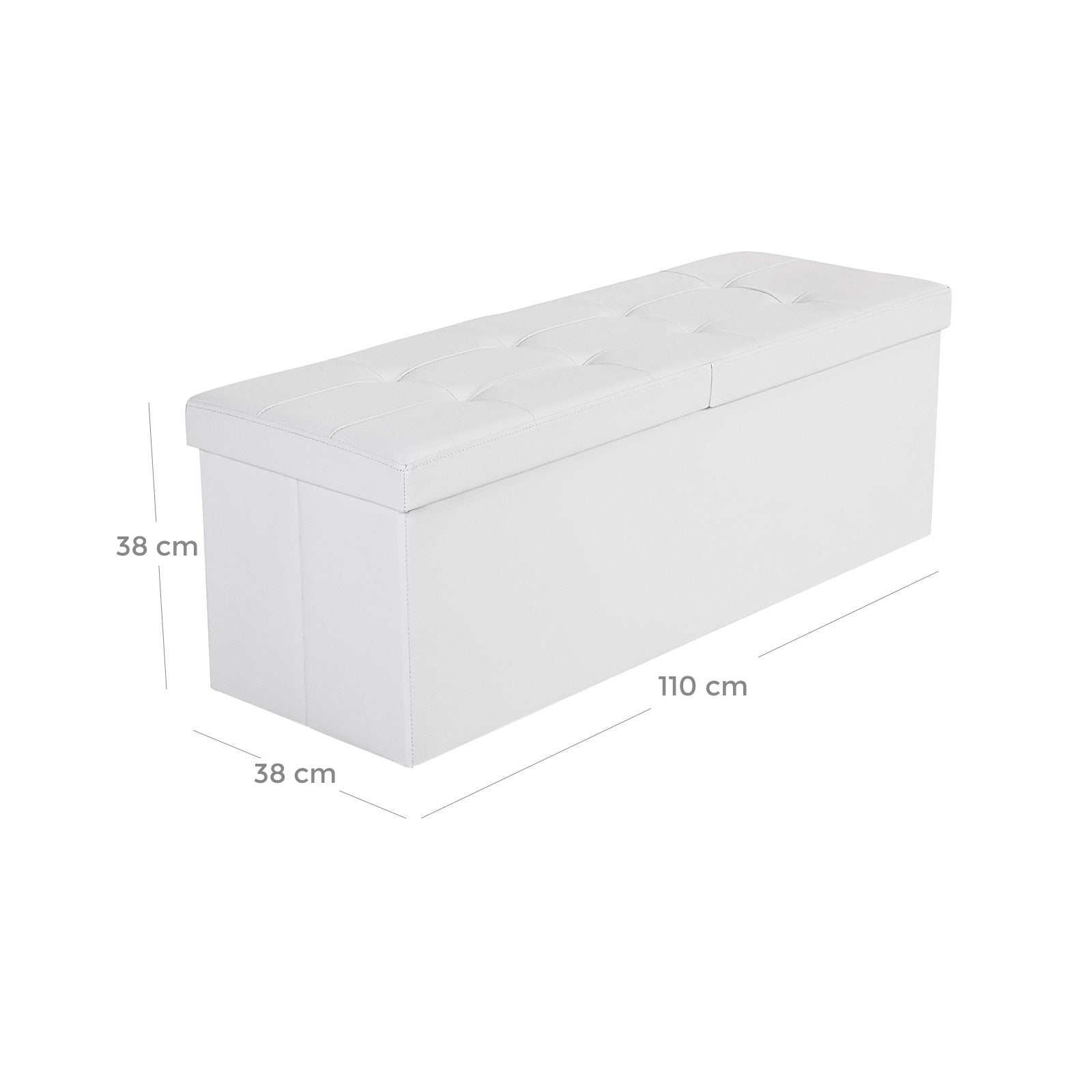 Folding Storage Ottoman Bench – Fabric – White – Foldable with High Load Capacity