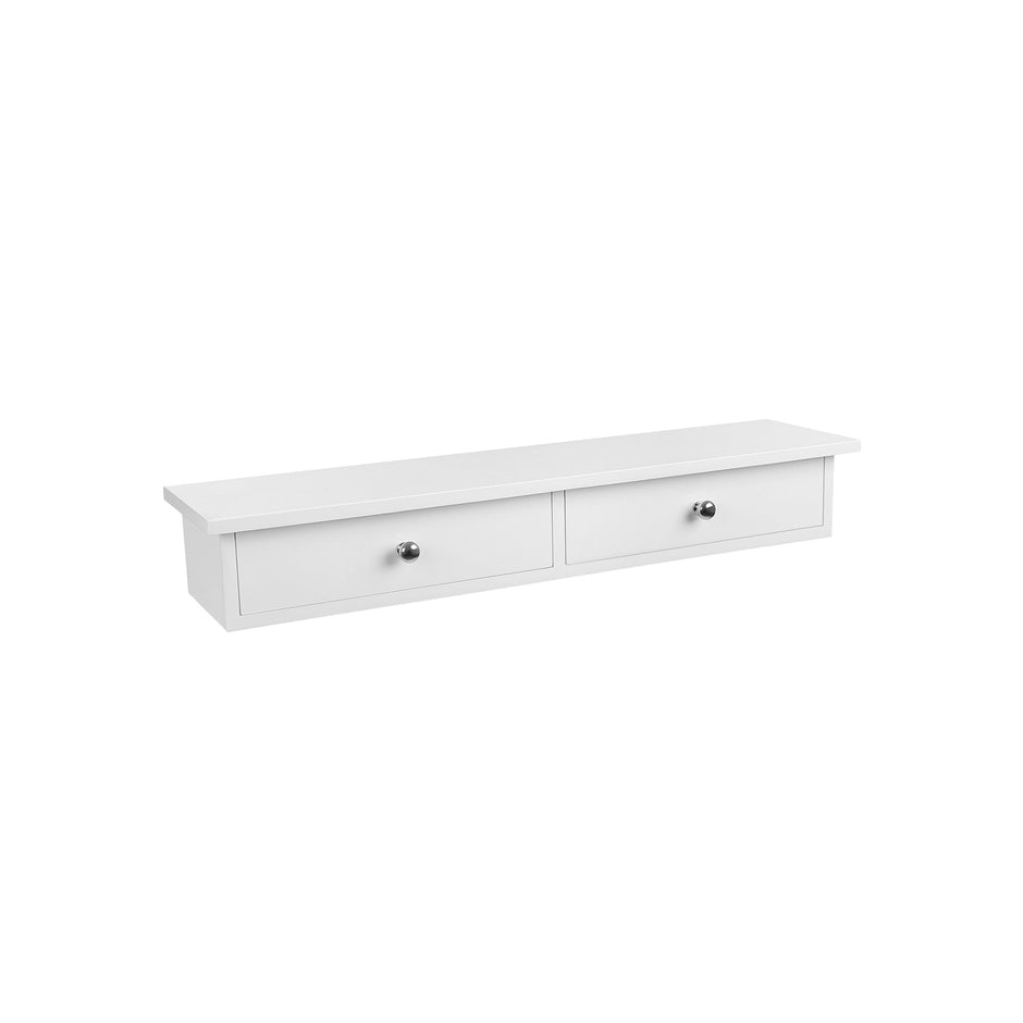 Floating Wall Shelf – MDF – White – Dual Drawer Storage