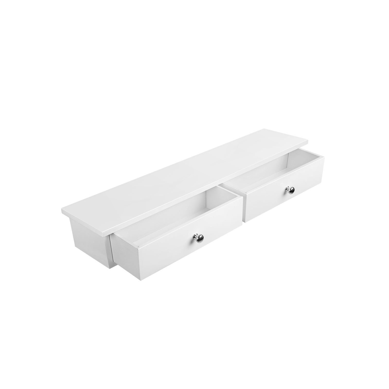 Floating Wall Shelf – MDF – White – Dual Drawer Storage