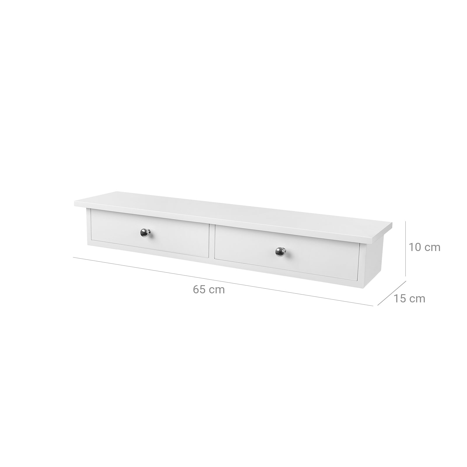 Floating Wall Shelf – MDF – White – Dual Drawer Storage