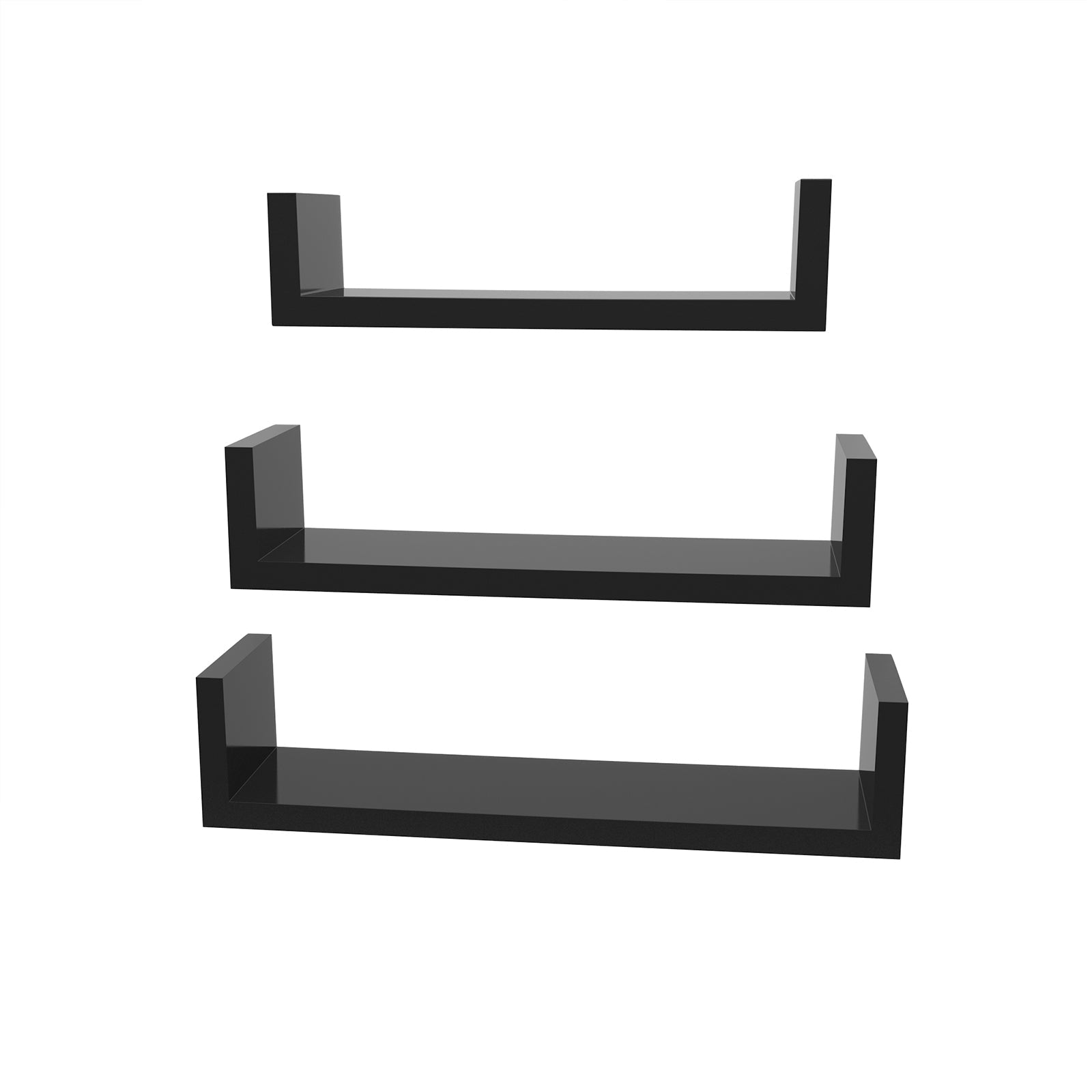 Floating Wall Shelves – MDF – Black – Modern High Gloss Finish with Invisible Mounting