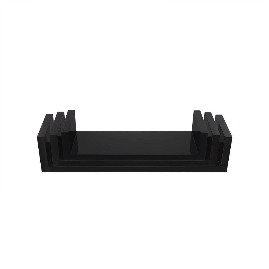 Floating Wall Shelves – MDF – Black – Modern High Gloss Finish with Invisible Mounting