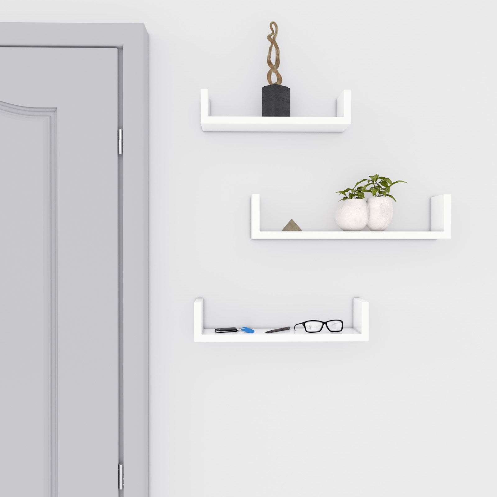 Floating Wall Shelves – MDF – Black – Modern High Gloss Finish with Invisible Mounting