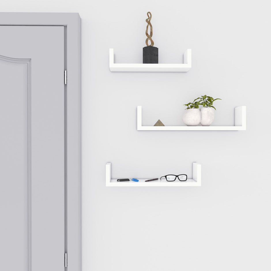 Floating Wall Shelves – MDF – Black – Modern High Gloss Finish with Invisible Mounting