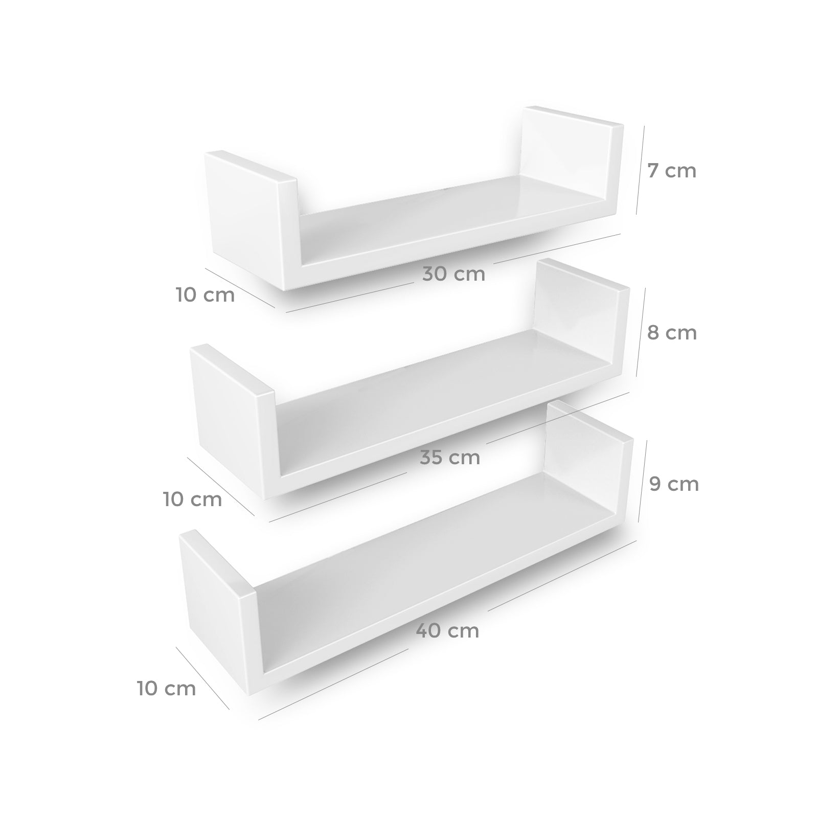 Floating Wall Shelves – MDF – Black – Modern High Gloss Finish with Invisible Mounting
