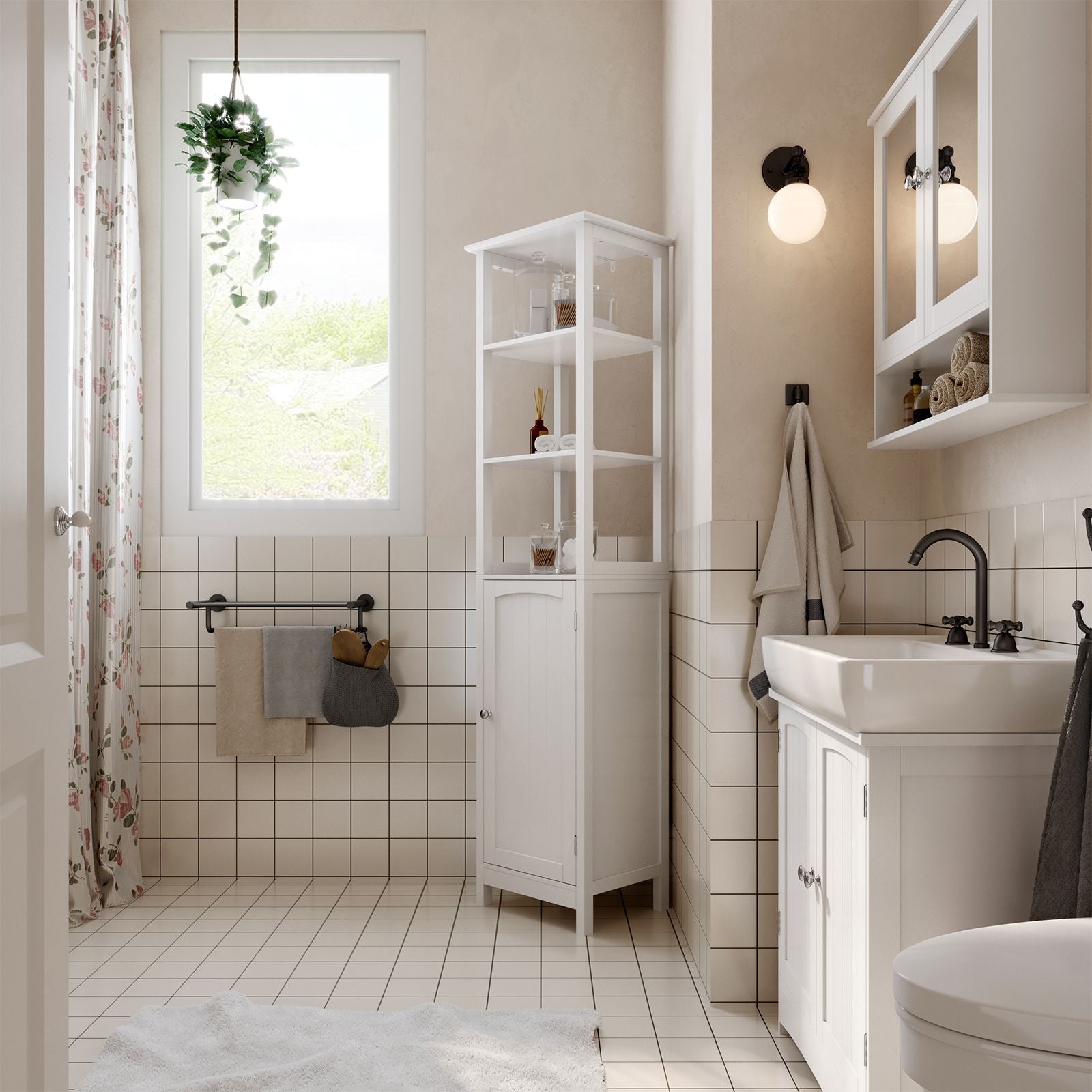 Multifunctional Tall Cabinet – Wood – White – 3-Tier Storage for Bathroom