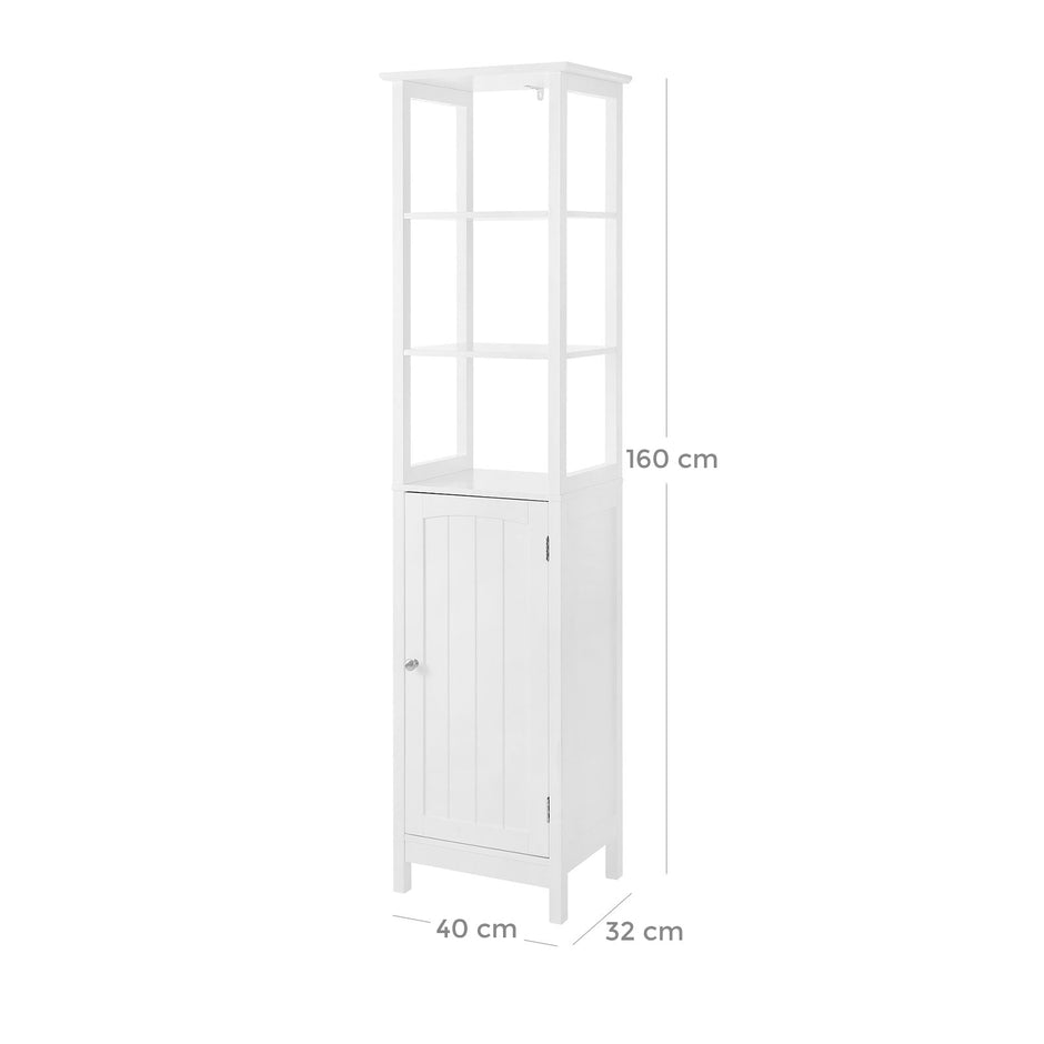 Multifunctional Tall Cabinet – Wood – White – 3-Tier Storage for Bathroom