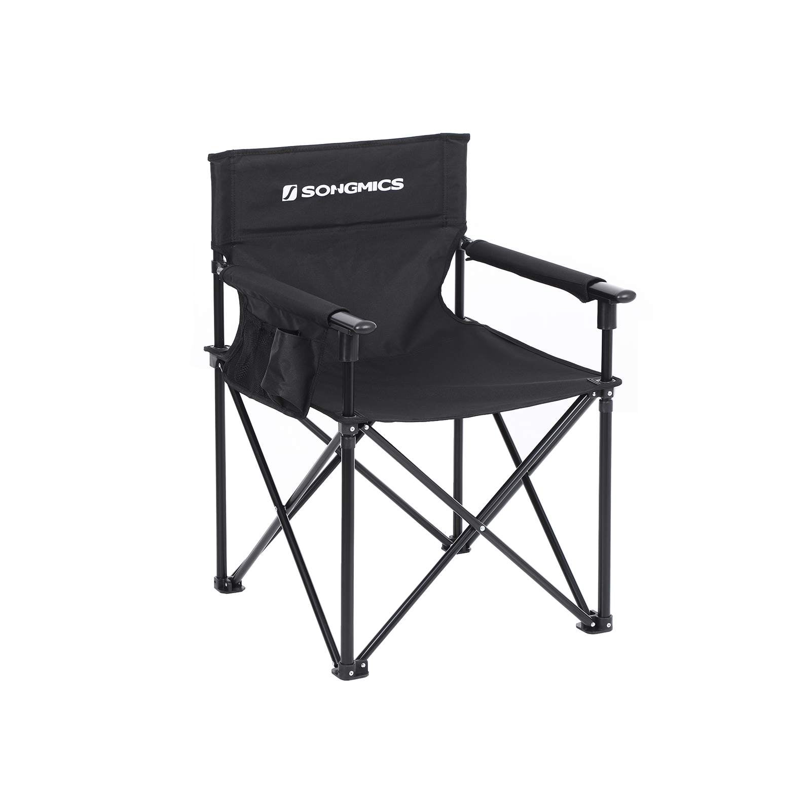 Foldable Camping Chair – Durable Fabric – Black – Features 3-Pocket Design, Max Load Capacity 150 kg