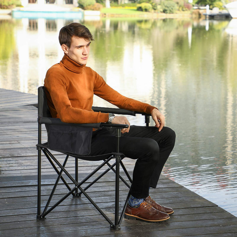 Foldable Camping Chair – Durable Fabric – Black – Features 3-Pocket Design, Max Load Capacity 150 kg