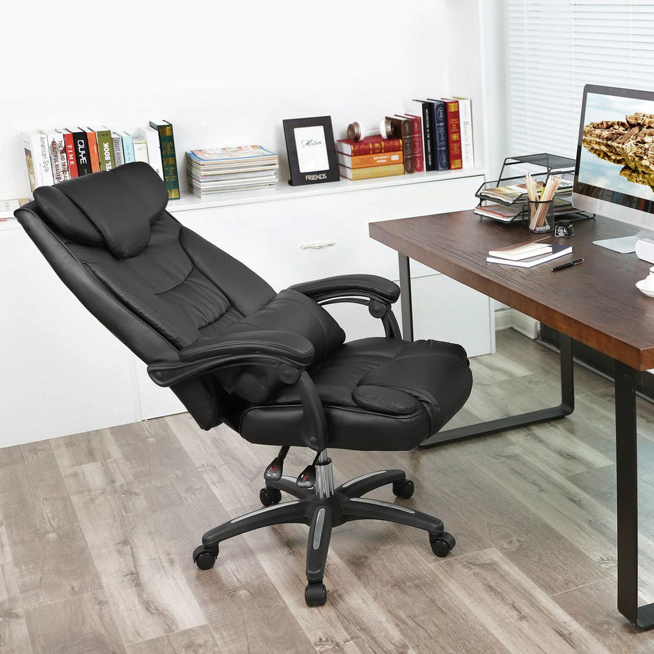 Executive Office Chair – PU Leather – Black – Foldable Headrest with Ergonomic Design