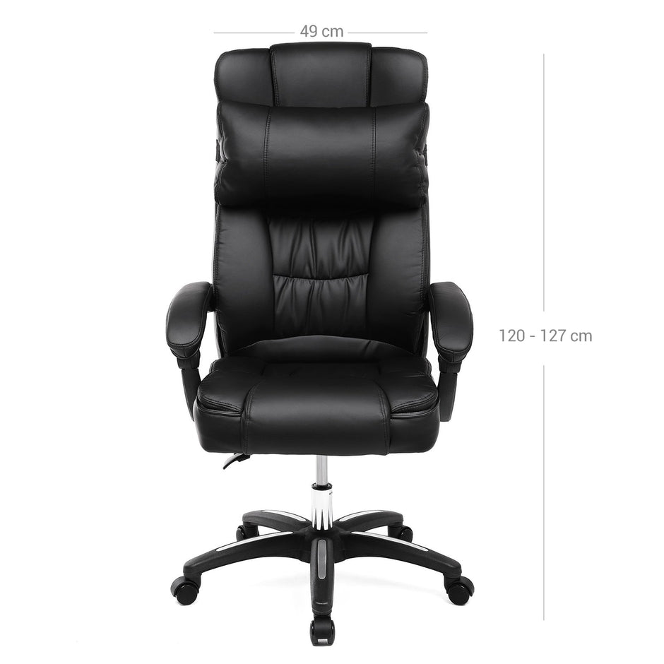 Executive Office Chair – PU Leather – Black – Foldable Headrest with Ergonomic Design