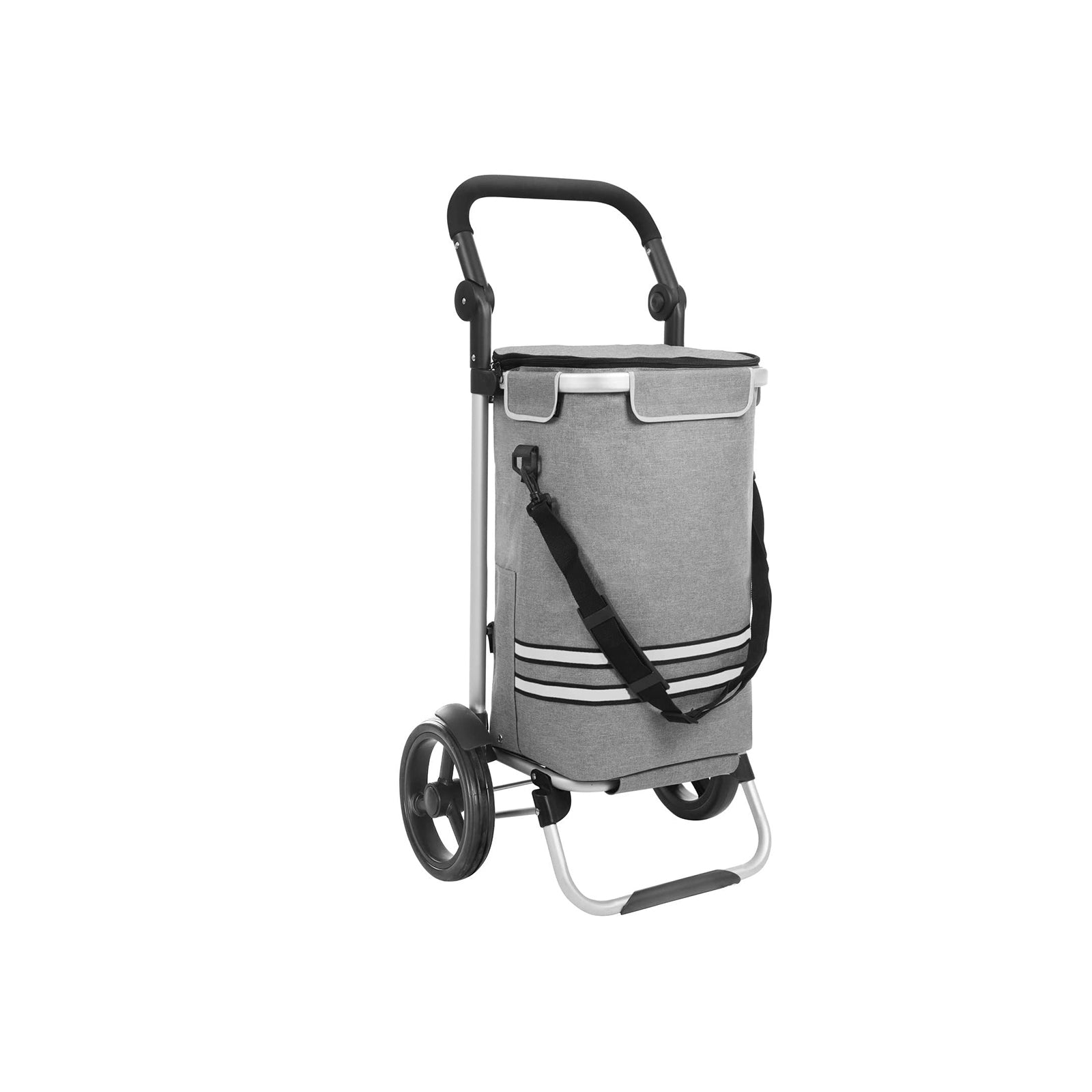 Foldable Shopping Cart – Solid Material – Grey – With Insulated Cooling Bag and Large Capacity 35L