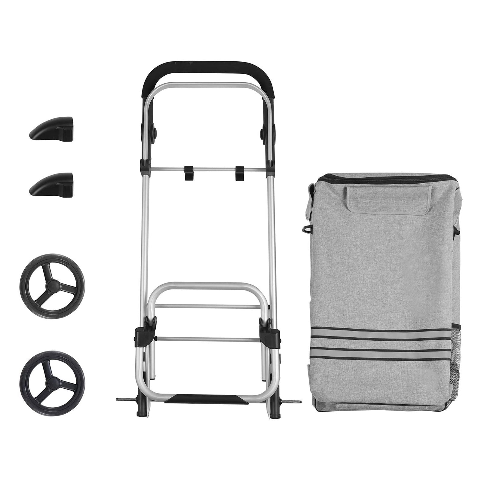 Foldable Shopping Cart – Solid Material – Grey – With Insulated Cooling Bag and Large Capacity 35L