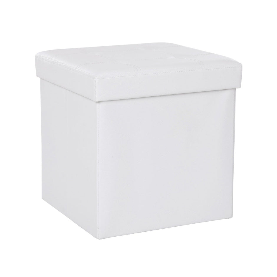 Foldable Stool – Faux Leather – White – Strong and Durable Storage Ottoman
