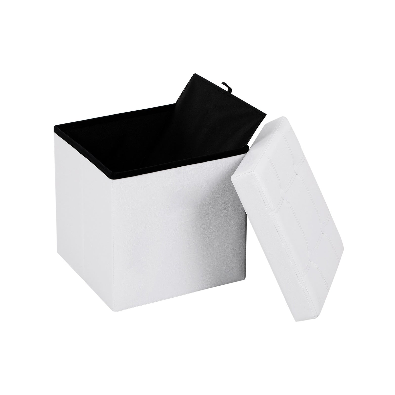 Foldable Stool – Faux Leather – White – Strong and Durable Storage Ottoman