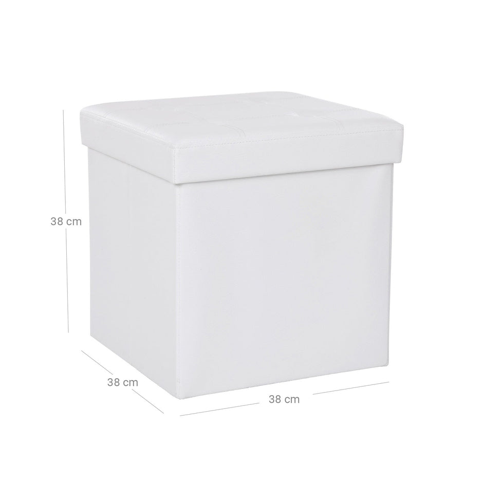 Foldable Stool – Faux Leather – White – Strong and Durable Storage Ottoman