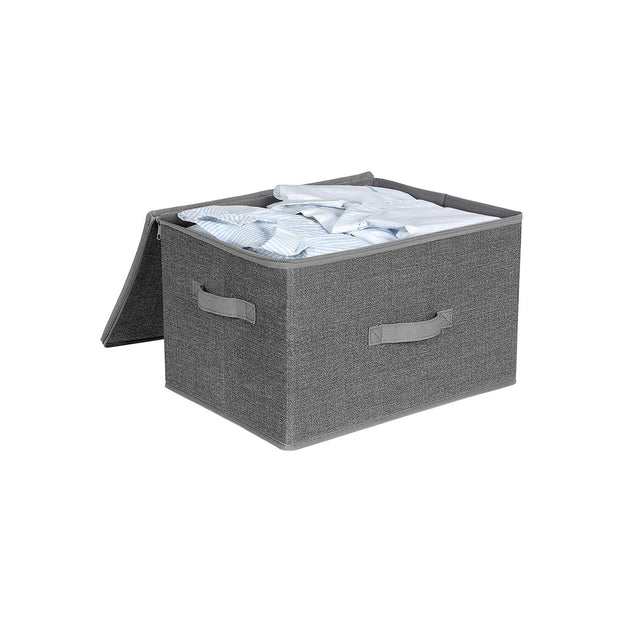Foldable Storage Basket – Fabric – Grey – Lidded with Handles
