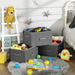 Foldable Storage Basket – Fabric – Grey – Lidded with Handles