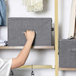 Foldable Storage Basket – Fabric – Grey – Lidded with Handles