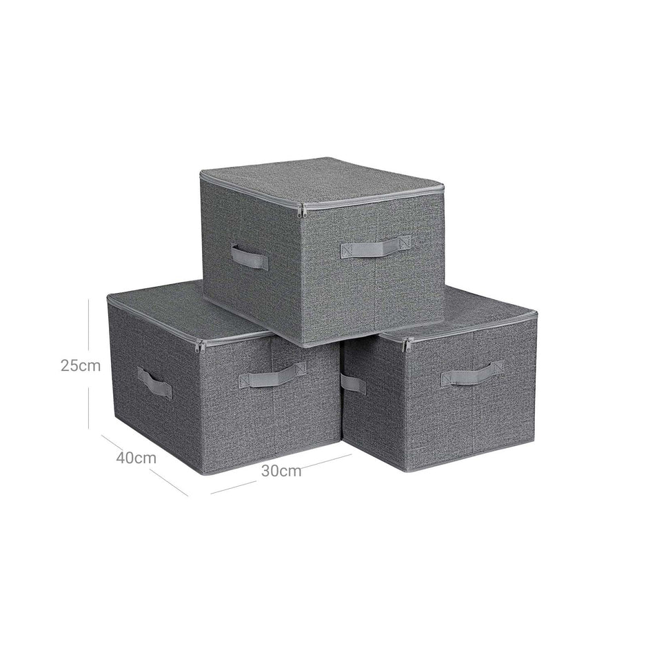 Foldable Storage Basket – Fabric – Grey – Lidded with Handles