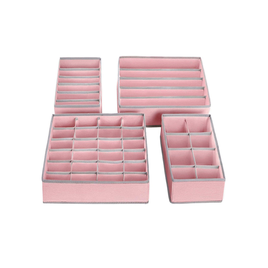 Foldable Storage Boxes Set – Fabric – Grey – Collapsible Drawer Organisers
