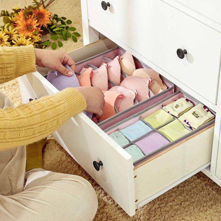 Foldable Storage Boxes Set – Fabric – Grey – Collapsible Drawer Organisers