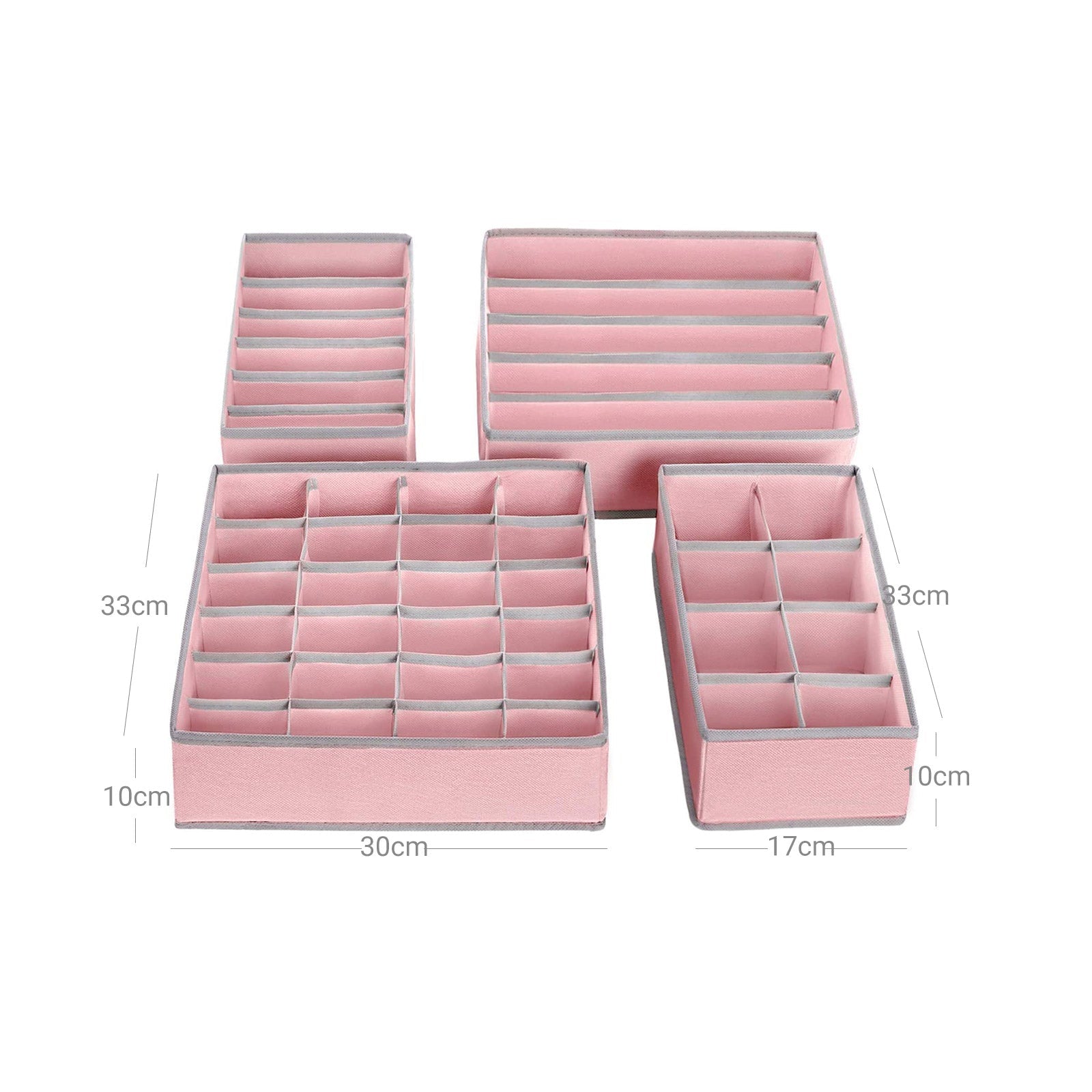 Foldable Storage Boxes Set – Fabric – Grey – Collapsible Drawer Organisers