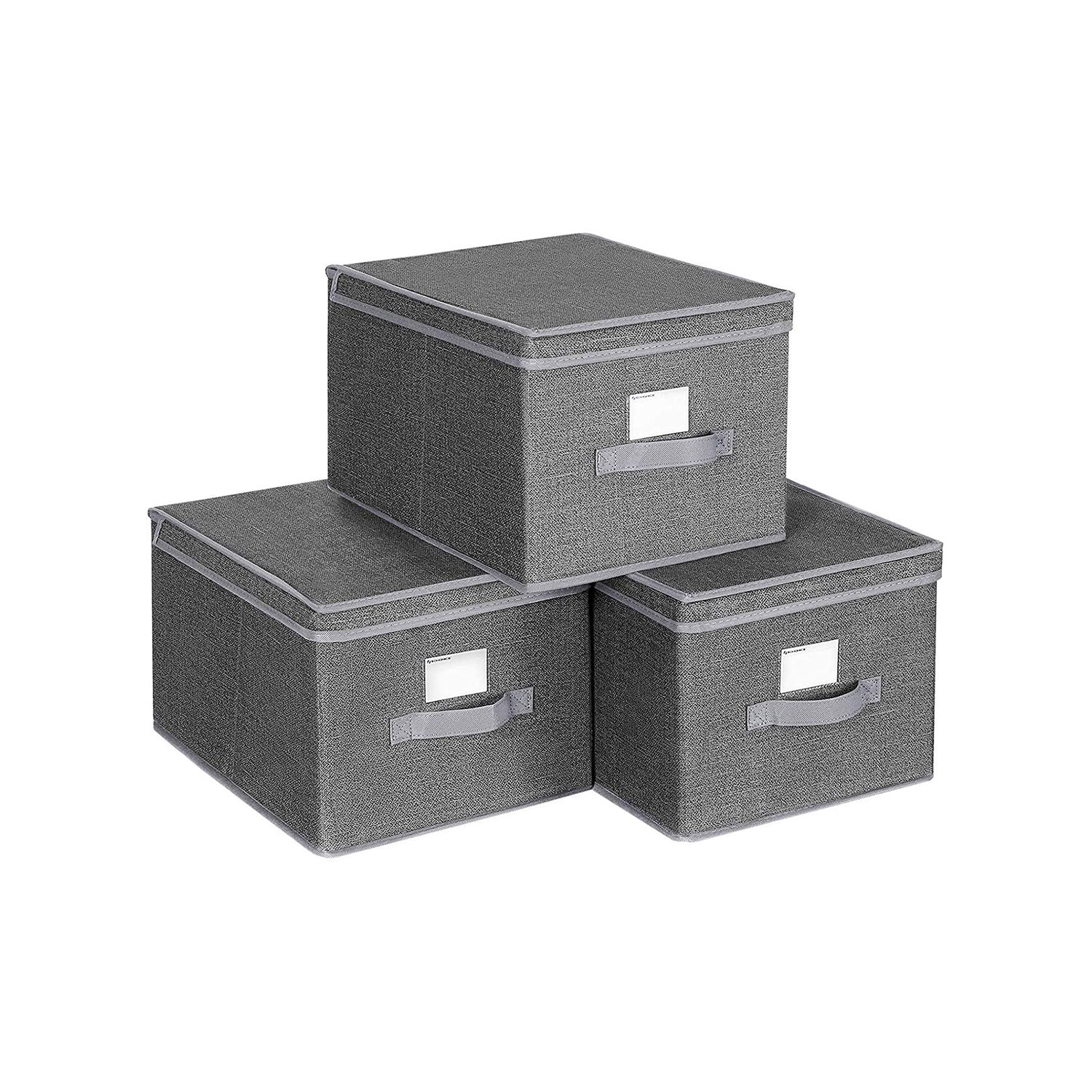 Foldable Storage Boxes Set – Fabric – Grey – Includes Clear Front Window and Lid