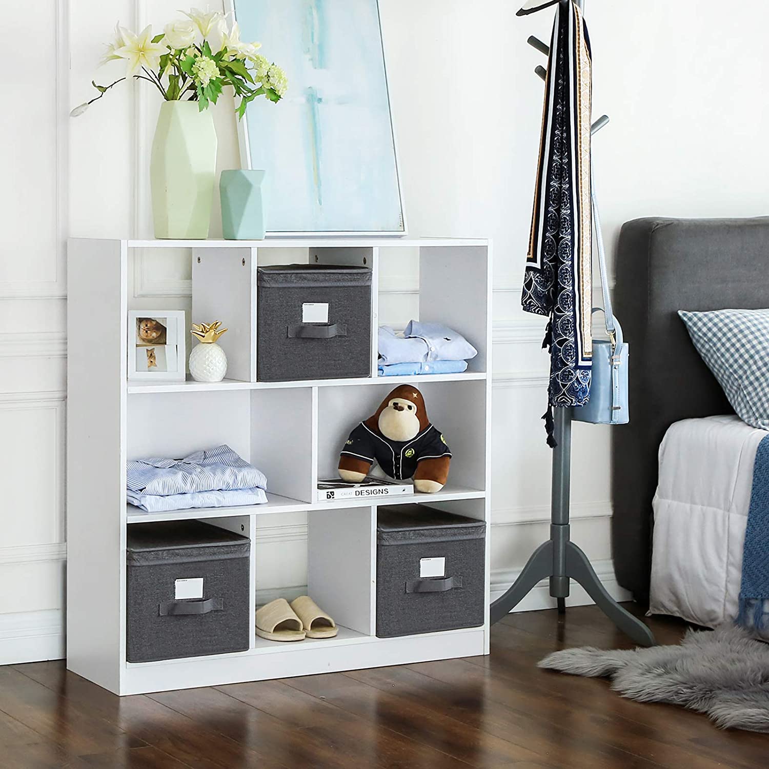 Foldable Storage Boxes Set – Fabric – Grey – Includes Clear Front Window and Lid