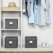 Foldable Storage Boxes Set – Fabric – Grey – Includes Clear Front Window and Lid