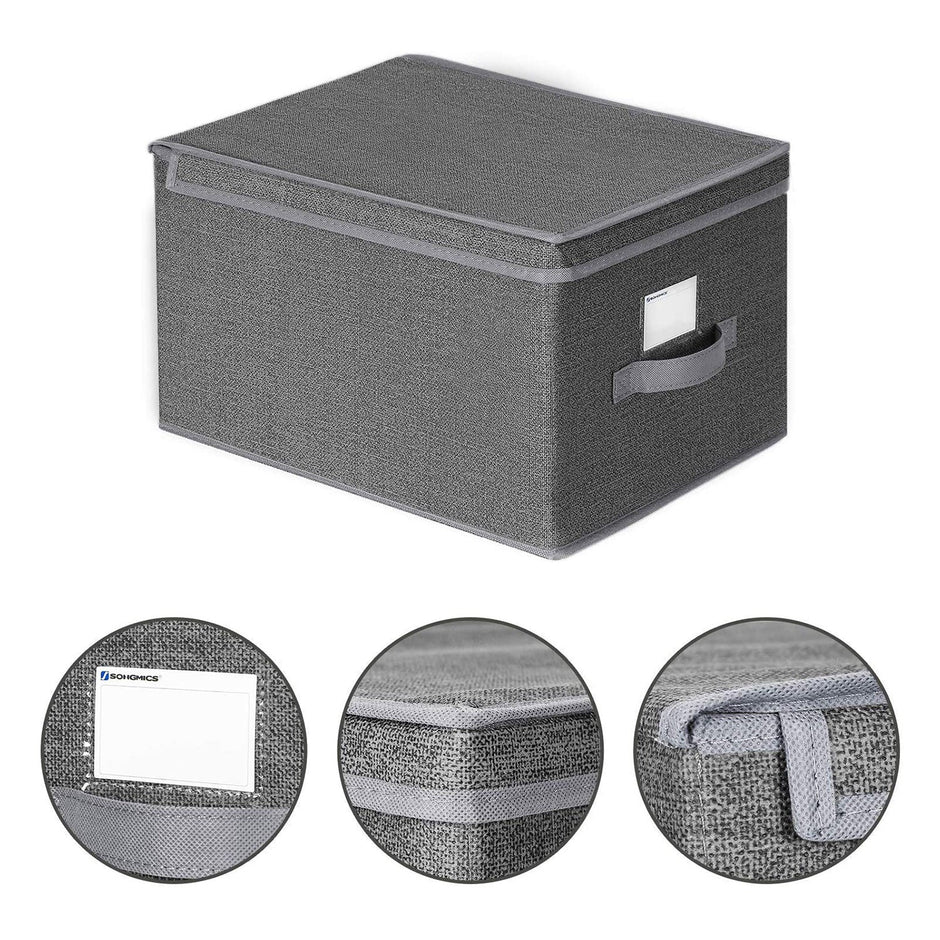 Foldable Storage Boxes Set – Fabric – Grey – Includes Clear Front Window and Lid
