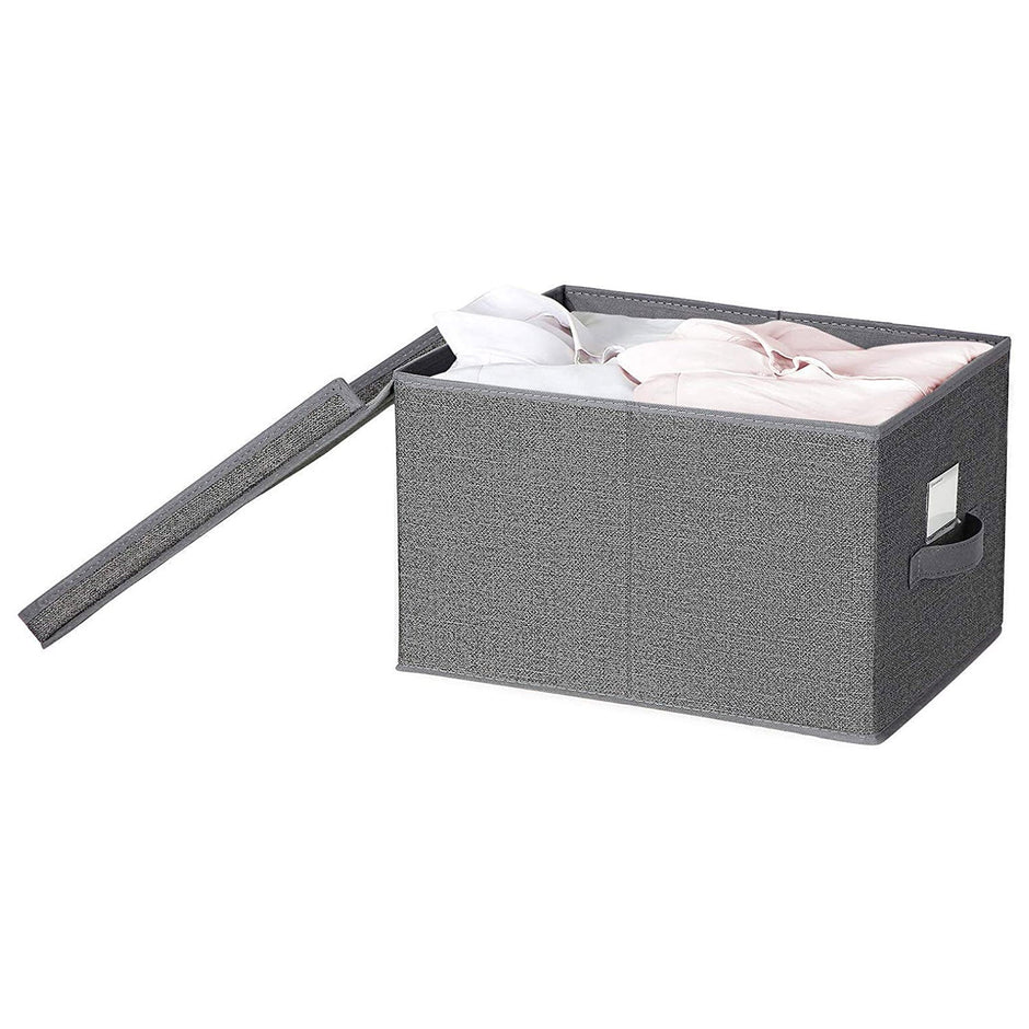 Foldable Storage Boxes Set – Fabric – Grey – Includes Clear Front Window and Lid